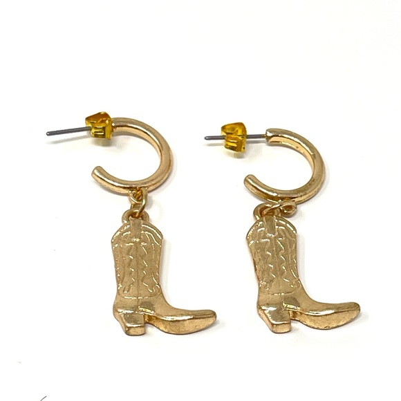 New Free People Cowboy Boot Western Earrings Gold - Picture 2 of 4